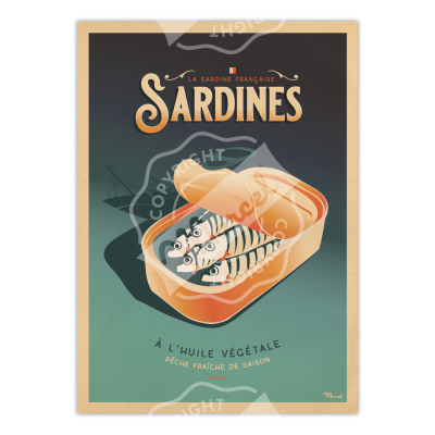 Affiche Vintage La Sardine Française Marcel Travel Poster