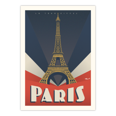 Affiche Vintage Paris La Tour Eiffel Marcel Travel Poster