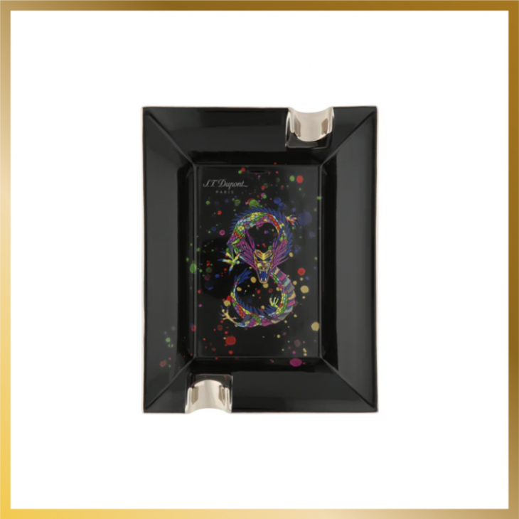 Cendrier Porcelaine Dragon Noir et Chrome S.T. Dupont
